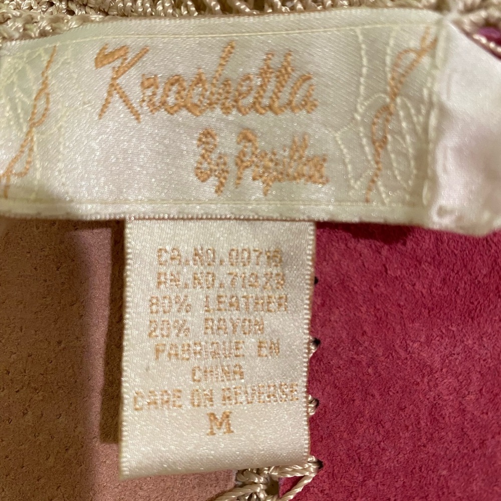 Colorful Patchwork Suede Jacket- Vintage-Kroshetta Papillon, with Crochet Trim - Picture 4 of 8